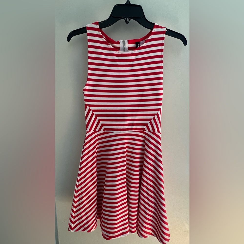 NWT H&M red & white striped flared mini dress Size XS